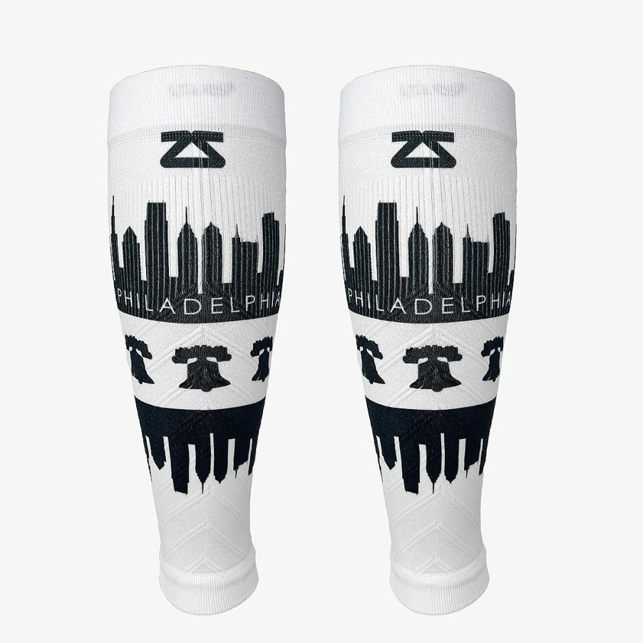 Men Zensah | Philadelphia Skyline Compression Leg Sleeves White