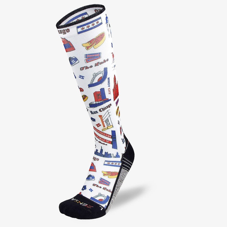 Men Zensah | Chicago Doodle Compression Socks (Knee-High) White