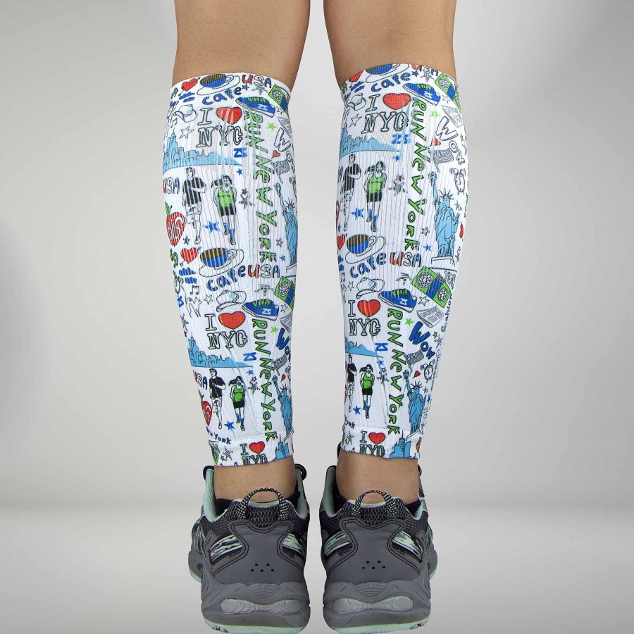 Men Zensah | New York Doodle Compression Leg Sleeves White