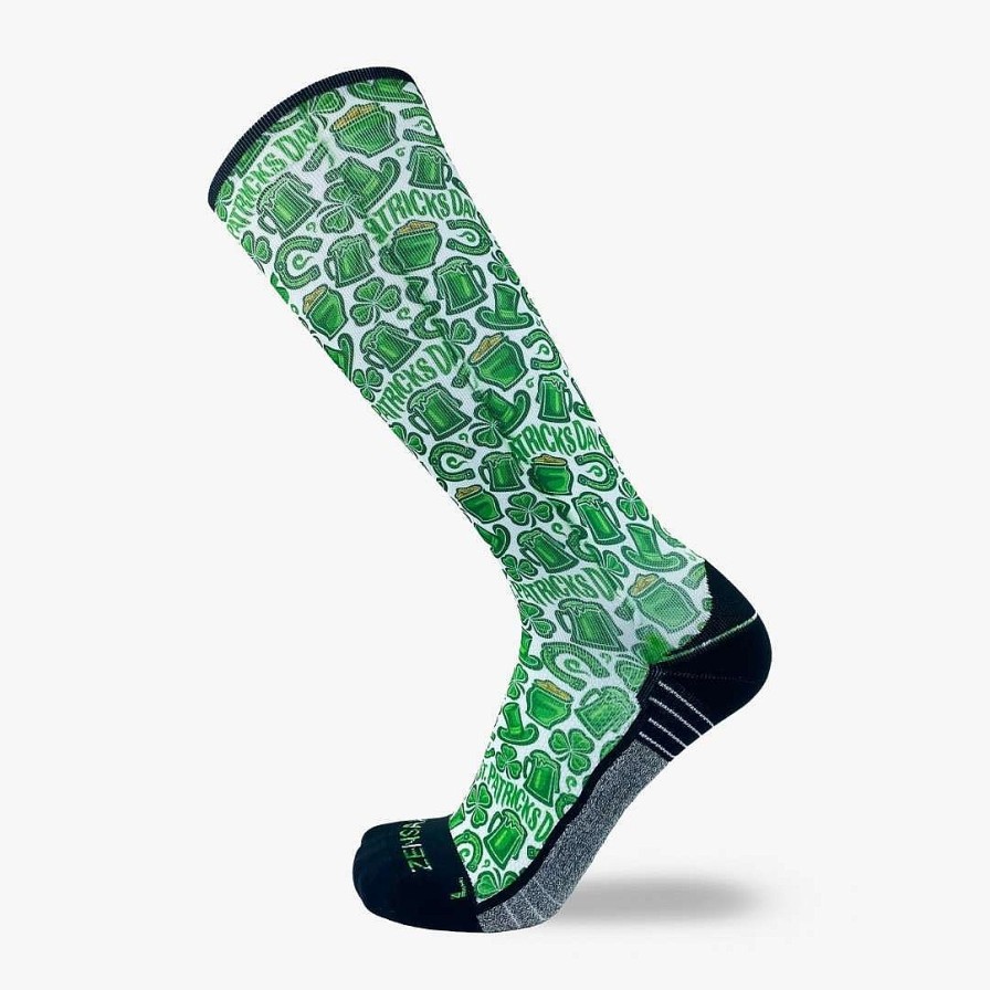 Men Zensah | Clovers And Beer Compression Socks (Knee-High) White