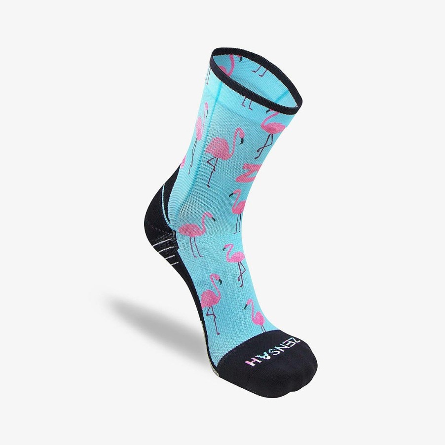 Men Zensah | Pink Flamingos Socks (Mini-Crew) Sky Blue