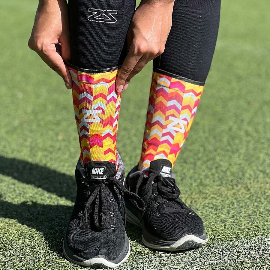 Limited Edition Zensah | Chevrons Socks (Mini-Crew) Hot Pink/Neon Orange