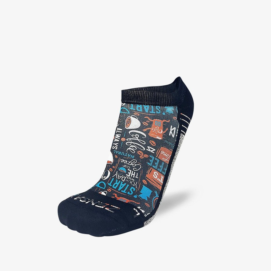 Men Zensah | Coffee Doodle Running Socks (No Show) Charcoal