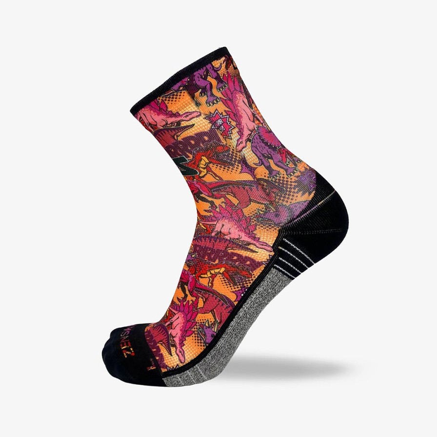 Limited Edition Zensah | Dino Comic Socks (Mini-Crew) Orange/Purple