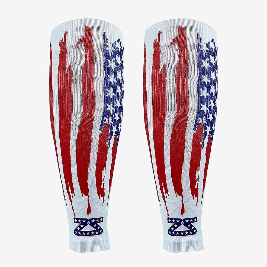 Men Zensah | Rugged Usa Flag Compression Leg Sleeves White