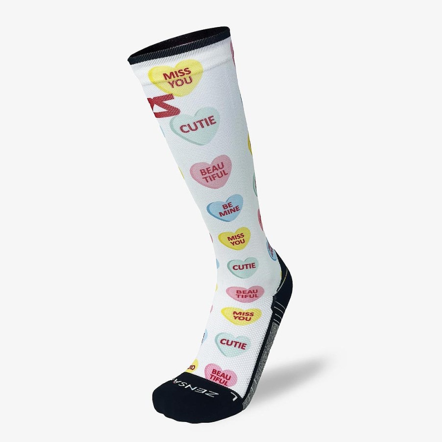 Men Zensah | Candy Hearts Compression Socks (Knee-High) White