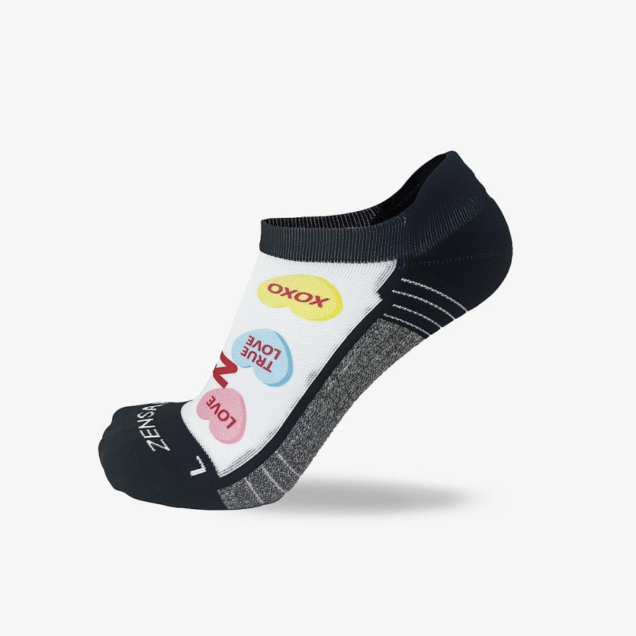 Men Zensah | Candy Hearts Running Socks (No Show) White