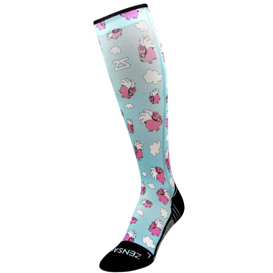 Limited Edition Zensah | Flying Pigs Compression Socks (Knee-High) Sky Blue