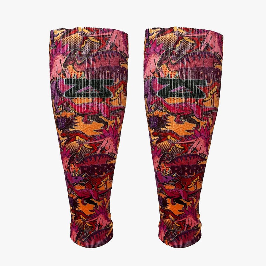 Limited Edition Zensah | Dino Comic Compression Leg Sleeves Orange/Purple