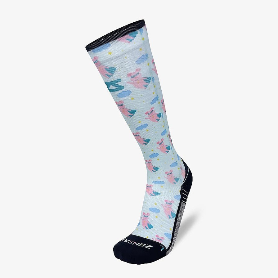 Limited Edition Zensah | Superhero Pigs Compression Socks (Knee-High) Light Blue