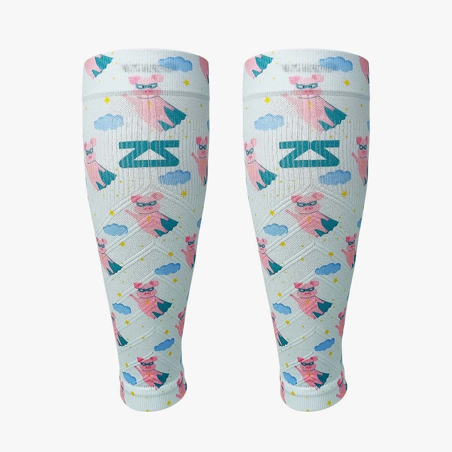 Limited Edition Zensah | Superhero Pigs Compression Leg Sleeves Light Blue