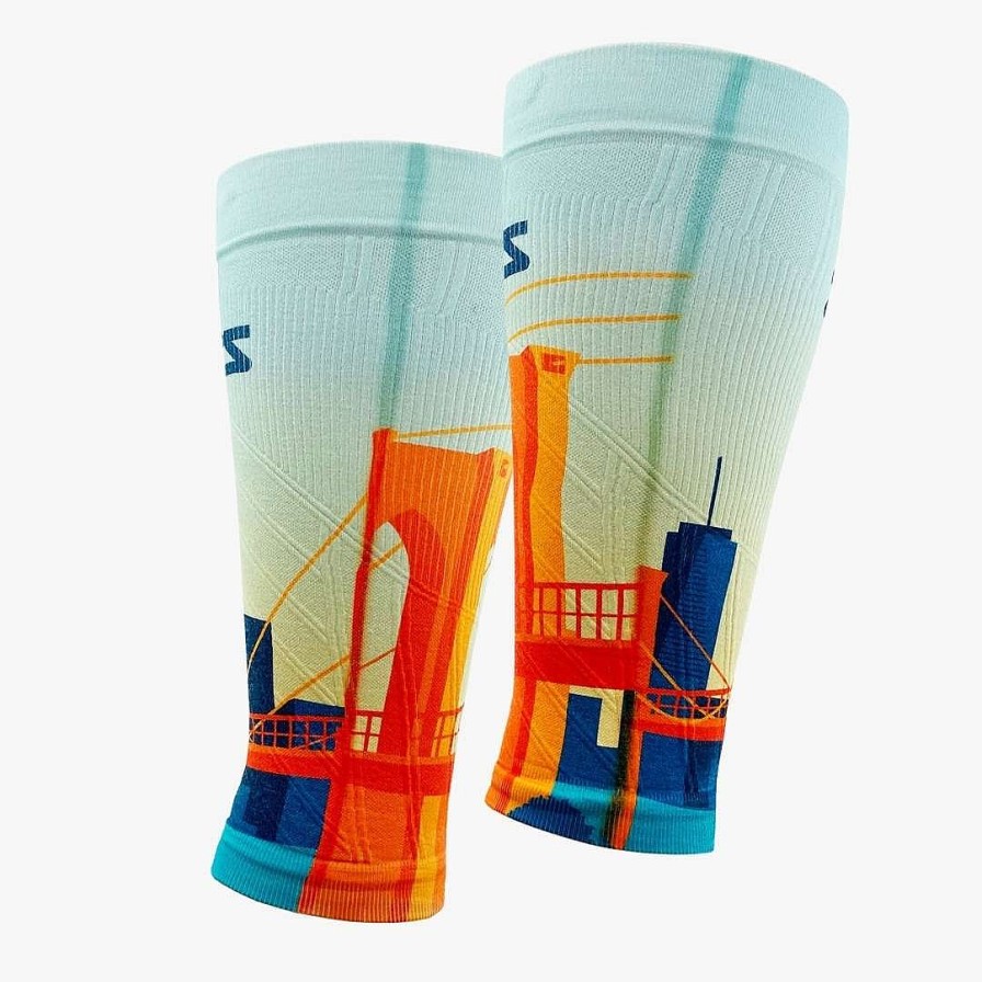 Limited Edition Zensah | Brooklyn Postcard Compression Leg Sleeves Orange/Blue