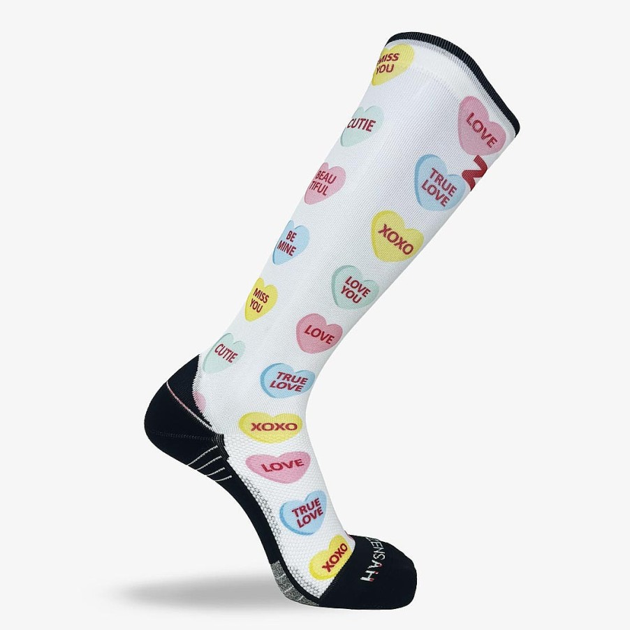 Limited Edition Zensah | Candy Hearts Compression Socks (Knee-High) White