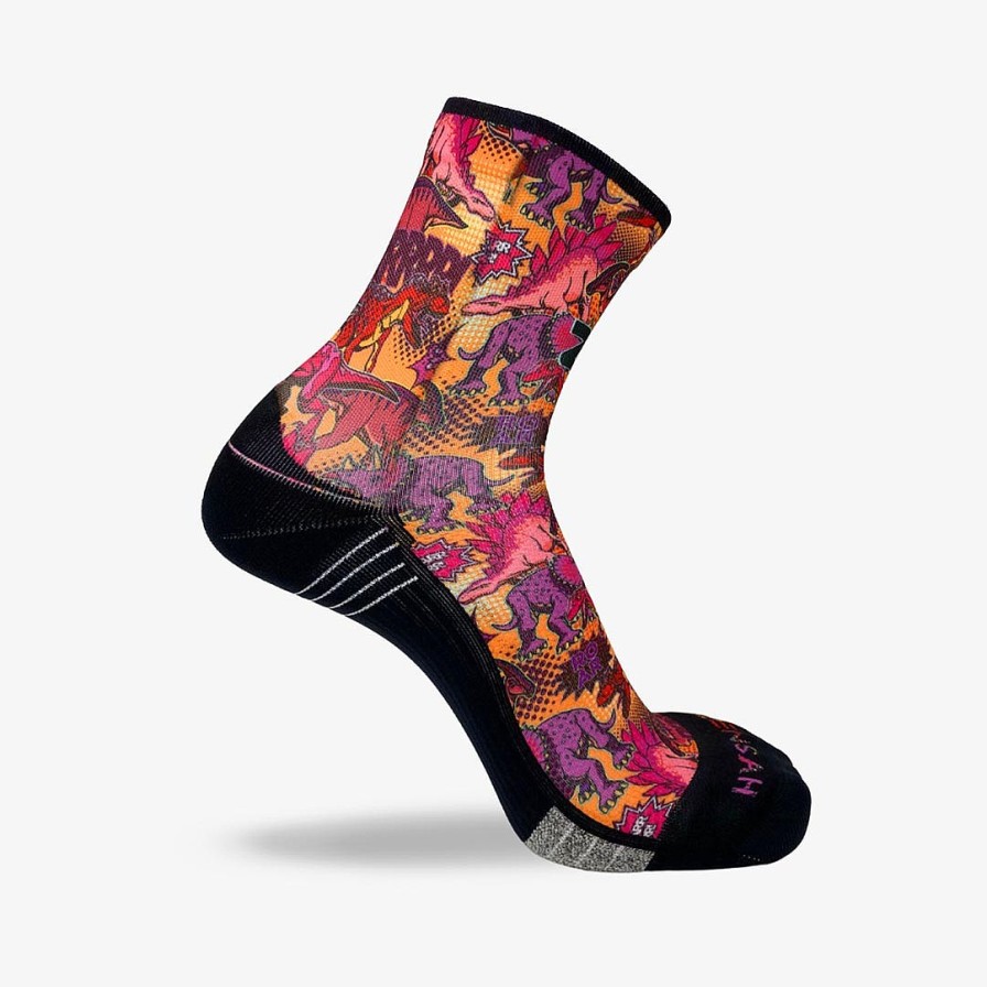 Men Zensah | Dino Comic Socks (Mini-Crew) Orange/Purple