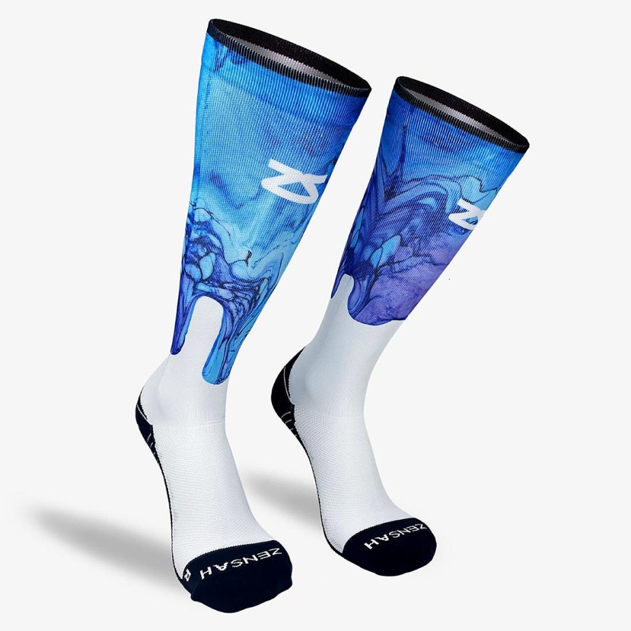 Limited Edition Zensah | Fluid Drips Compression Socks (Knee-High) Blue/White