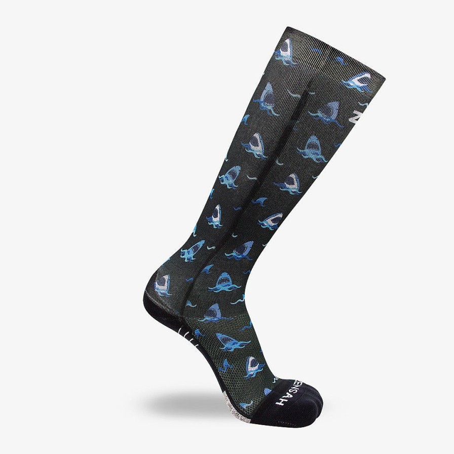 Men Zensah | Sharks Compression Socks (Knee-High) Black